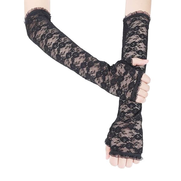 Lange blondehandsker elegante fingerløse - sorte
