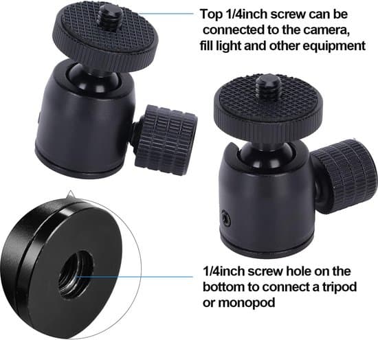 Mini stativkuglehoved med 1/4 tomme skrue og skoadapter til DSLR-kamera ringlys (sort kugle)