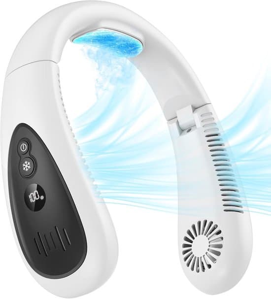 Bærbar halsventilator med halvlederkøling, genopladelig og USB