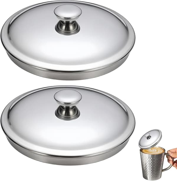 2-pack 10 cm universella dryckeslock i rostfritt stål för koppar, muggar och termosflaskor (silver)