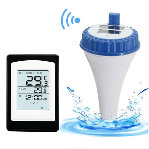 Soldriven termometer för pool (ej flytande termometer, ej inomhus- eller utomhusmodeller)