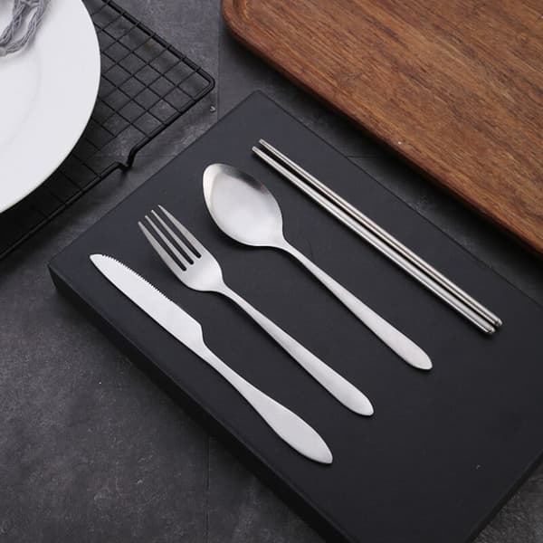 4 stk. sæt rejse camping bestiksæt bærbart service rustfrit stål spisepinde blå