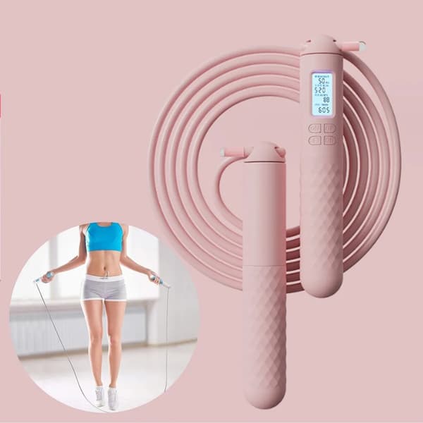 Justerbart hopprep, speed rope, smart räknare, LCD-display, rosa