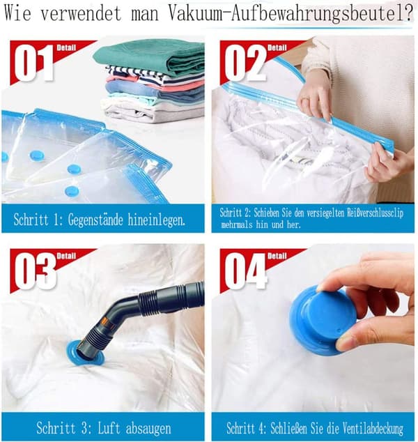 Vakuumförvaringspåsar, 6-pack, 80 x 60 cm för resor