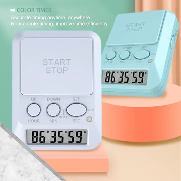 Studietimer, nedräkningstimer, summer, ljustimer, klocka, multifunktionell elektronisk timer, söt digital timer, lämplig