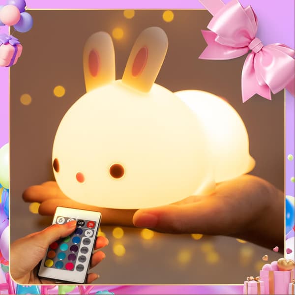 Ild-tema børnenatlampe, timerstyret batteri kawaii-lys, sød påskeharegavepynt.