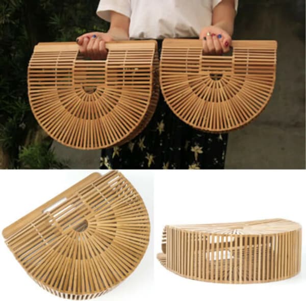Bambu vävd väska, sommar damhandväska, design bambu vävd handväska, halmvävd resväska