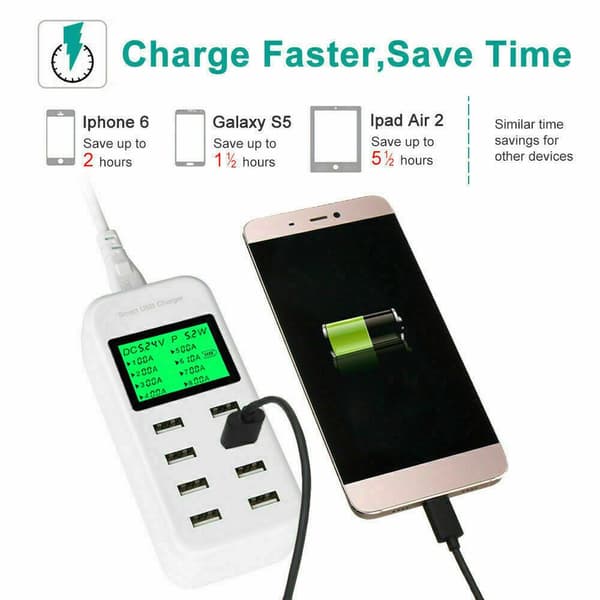 USB Hub Opladningsstation 8 Port Telefonoplader Multi Dock Strømadapter