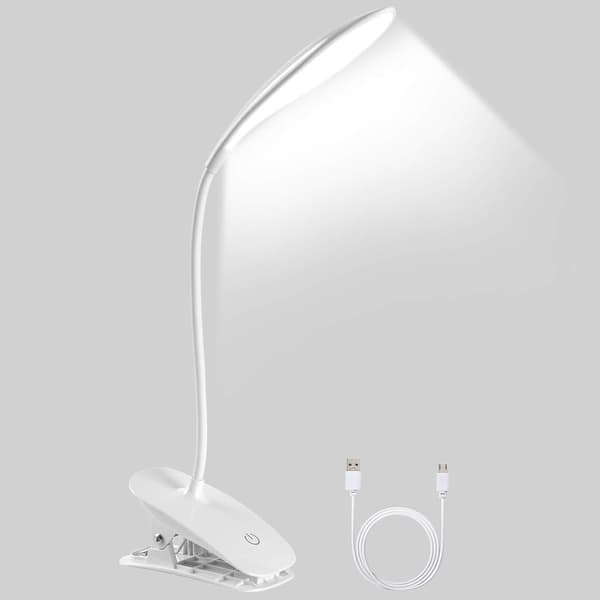 LED clip-on sengelampe, USB læselampe - hvid