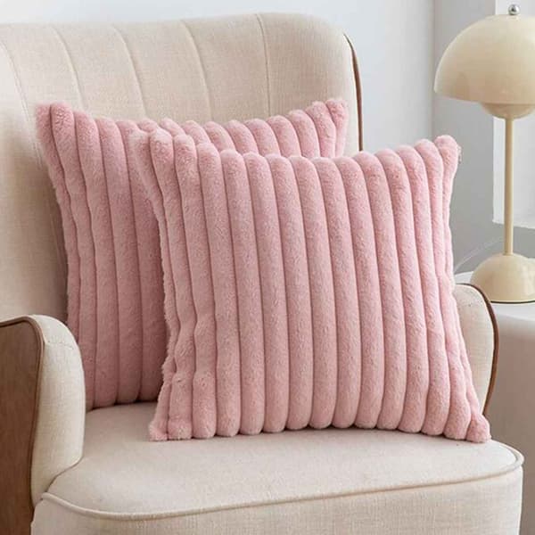 Stribet pudebetræk, 45 cm x 45 cm pudebetræk, pyntepude, sofapude - pink