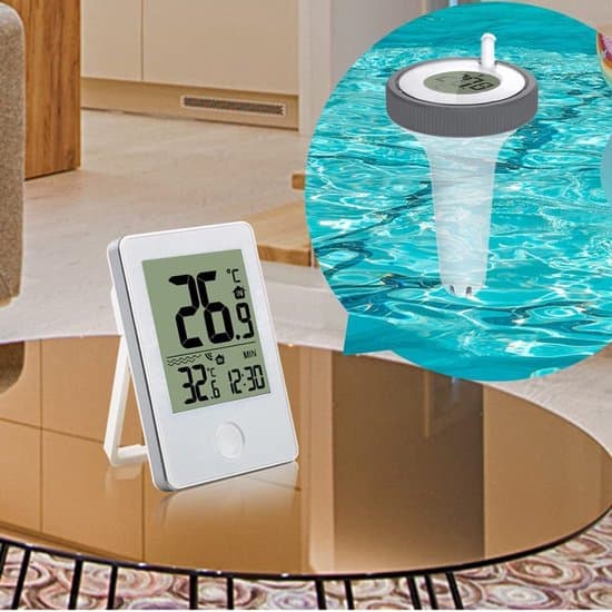 Pooltermometer - Trådlös flytande pooltermometer - Vattentermometer med LCD-display - Vit