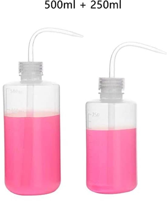 Plastflaskor med klämfunktion, set om 2 - 250 ml och 500 ml för laboratorium och växter