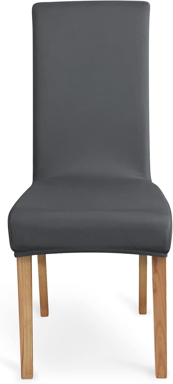 Basis serie 6-delt elastisk spisebordsstolebetræk sæt, sort, vandtæt PU-læder.