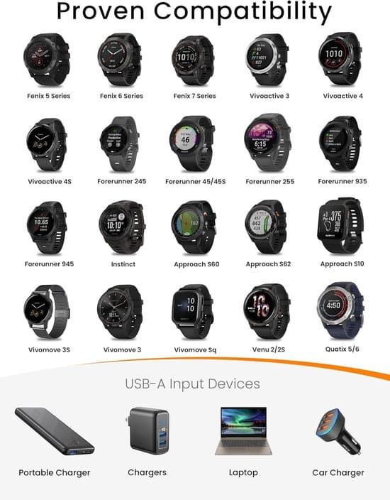 Garmin ur-opladerkabel til Fenix 7/6/5, Forerunner, Instinct, Vivoactive, Venu