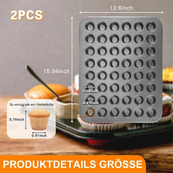 Minimuffinsbakformset – 2 minimuffinsbakformar, 48 muffinsbakformar, non-stick minimuffinsbakformar