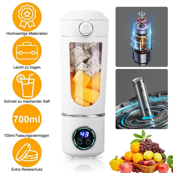 Stander Mixer Bærbar Mini 12 Knive i Rustfrit Stål Digitalt Display 700ml