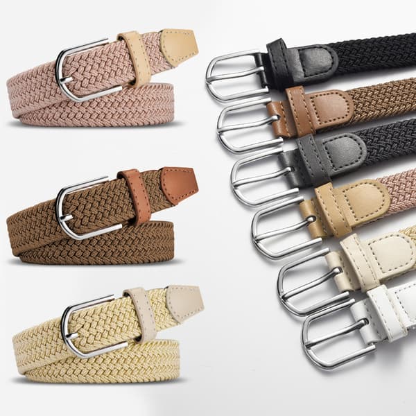 Khaki Mode Elastiskt Flätat Bälte Unisex Dekorativt 107x2.5cm