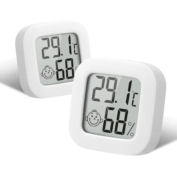 Inomhustermometer och Hygrometer - Mini - Vit - 2-pack - LCD-skärm - Trådlös