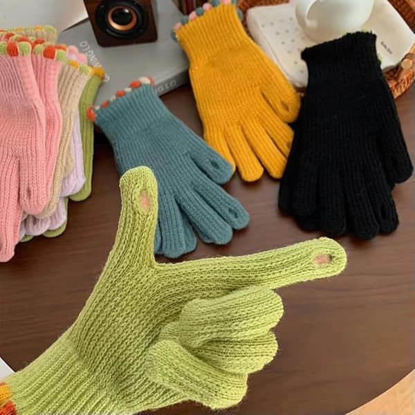 Strikkede Vintervarme Fleece Fingerløse Touchscreen Handsker - Søblå