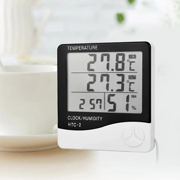 Digitalt termometer og hygrometer med sensor, indendørs ur, termometer- og hygrometerfunktioner, temperaturmåling
