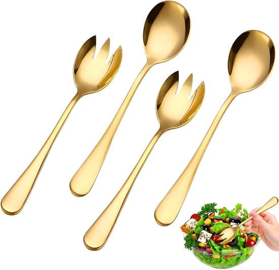 4-delt guld salatkniv, gaffel og serveringsske bestiksæt i rustfrit stål