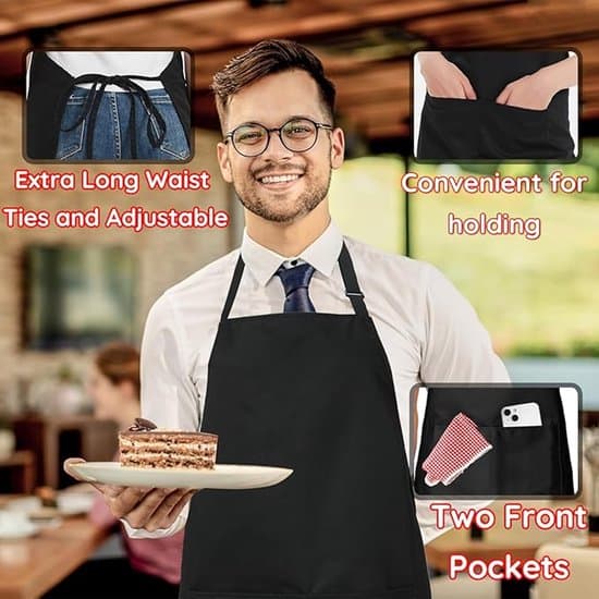 2-pack vattentätt justerbart kockförkläde med 2 fickor för matlagning och grillning