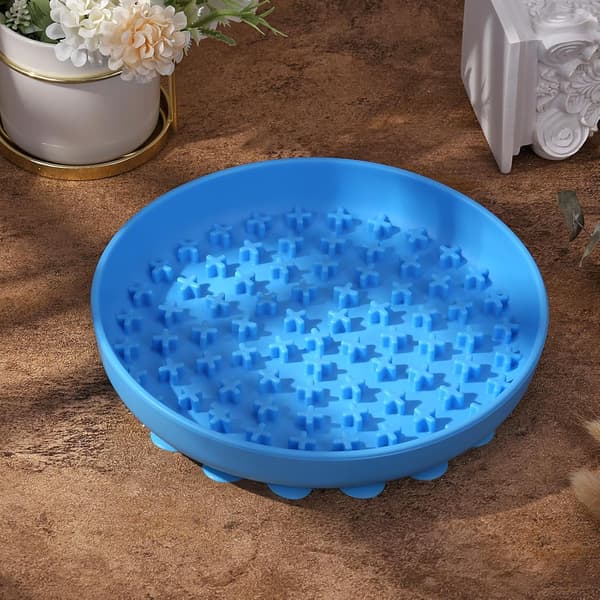 Långsam matskål i silikon, non-stick för hund och katt - Blå