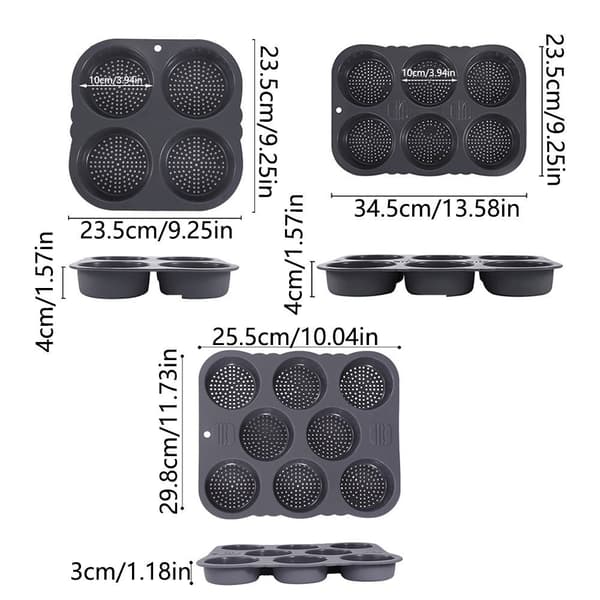 2 stk. silikonebolleforme, non-stick bageplader, perforeret hamburgerform