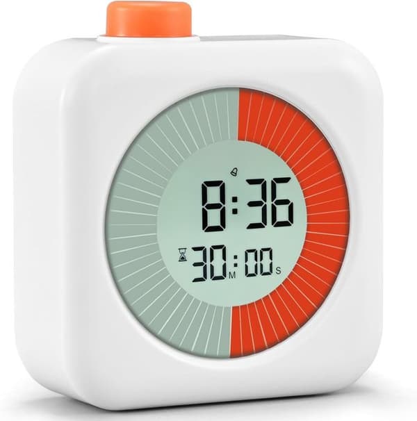 Digital visuel timer - Timer med nedtælling, alarm og urfunktioner - Hvid