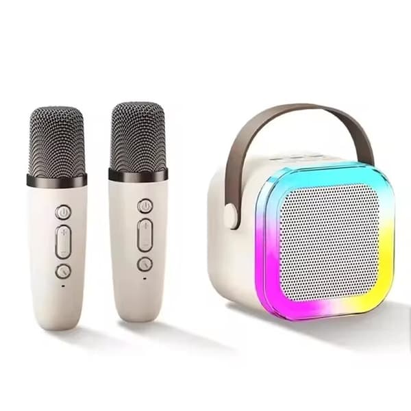 Bärbar Mini Karaoke Maskin Barn Bluetooth Högtalare 2 Trådlösa Mikrofoner Blå