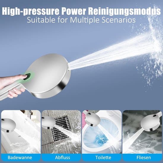 Højtryks brusehoved, 150 mm regnbruserhoved med stor diameter, 4 spraytilstande, vandbesparende design.