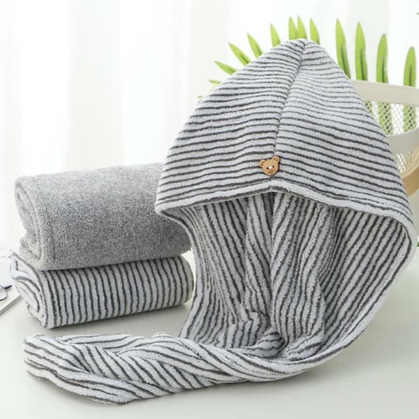 2-pack bambukolfiber hårhandduk snabbtorkande mössa absorberande badrumsdusch