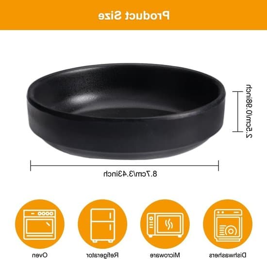 Et sæt med 6 runde miniskåle til servering af sojasauce, dips, krydderier, snacks og nødder - 8,7 cm x 2,5 cm - mat sort.