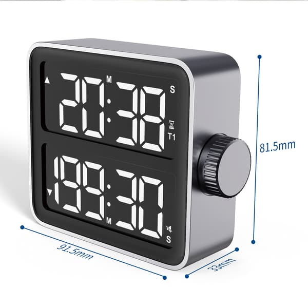 Skærmtimer, nedtælling, tidsstyring, dobbelt skærm LED-timer, timer, tidsstyring til studerende og børn, 1 stk.