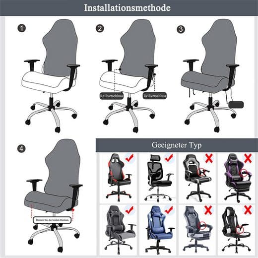 Stolsöverdrag, gamingstolsöverdrag, 4-delat set - svart