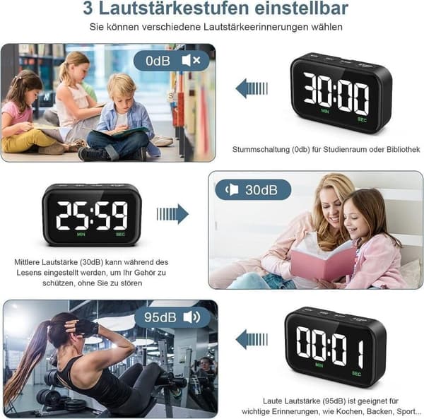 LED Digital Køkkentimer Magnetisk Køkkenalarmur Kort Timer Æggeur Stopur, Digital Nedtællingstimer Visuel