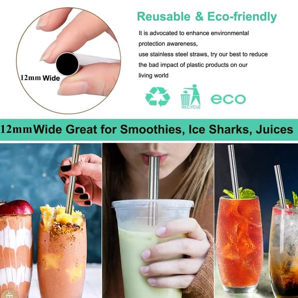 7PCS Bubble Tea Sugrör Extra Breda Rostfritt Stål Metall Återanvändbart Jumbopack