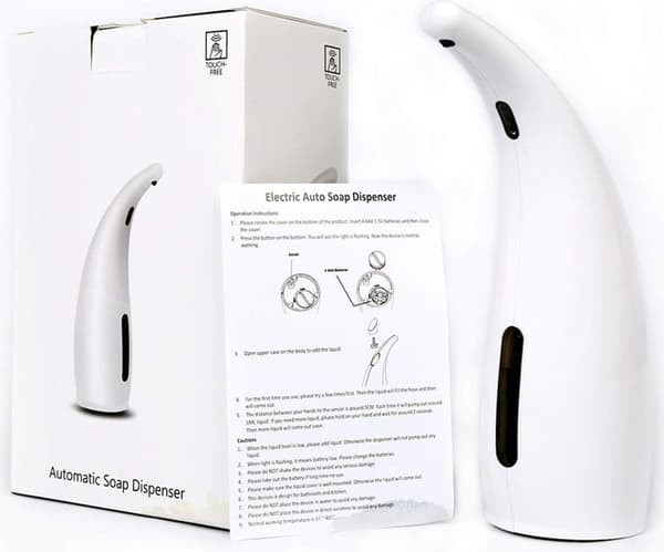 Automatisk desinfektionsmiddeldispenser, sæbedispenser m/ infrarød sensor, Velegnet til håndsæbedispenser til badeværelse og køkken, 300 ml - hvid