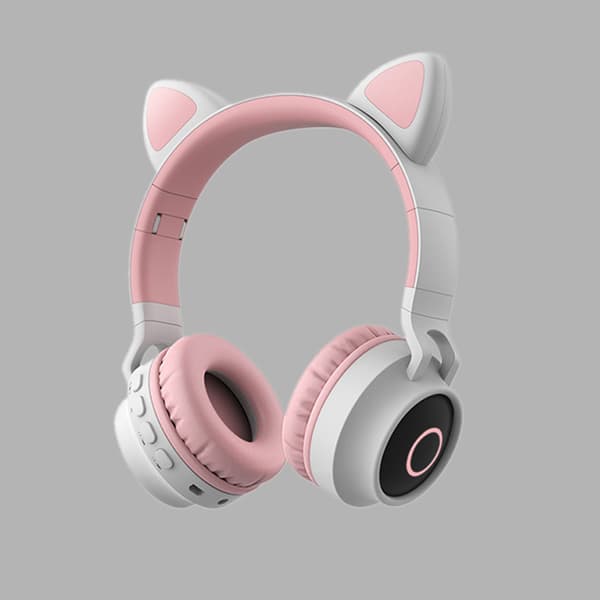 LED-lys Katteøre Hovedtelefoner Trådløs Bluetooth 5.0 Headset Bærbar Sammenfoldelig Pink