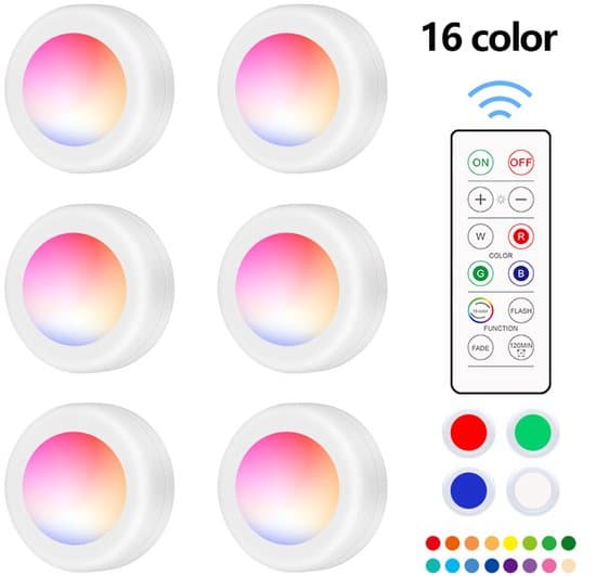 Runda LED-lampor - 16 färger - Trådlösa - 6-pack