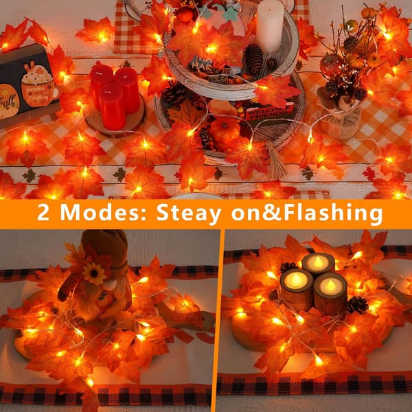 2-pak efterårshjemindretning Thanksgiving-lys Batteri 6 meter 40 LED-kranse Ahornblade Helligdage Efterårshøst Halloween