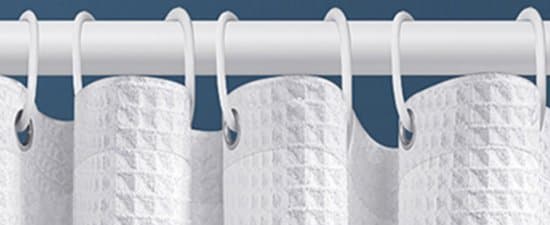 Vaffel badeforhæng, 80x180cm, hvid, meldugresistent polyester terningdesign med 6 plastikkroge