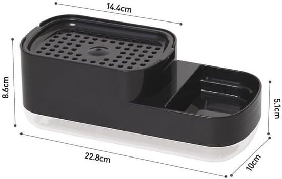 3-i-1 sæbedispenser til køkken og badeværelse med svampeholder