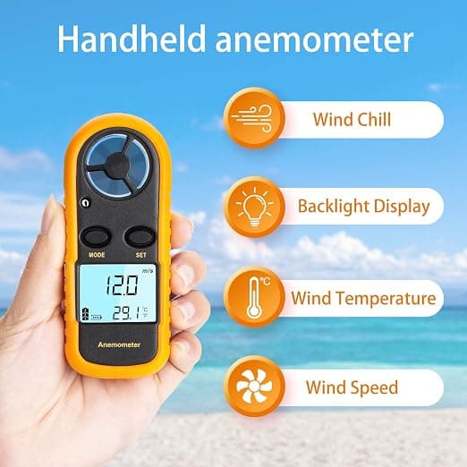 Håndholdt digital LCD-anemometer og vindhastighedstermometer til drageflyvning, fiskeri og surfing