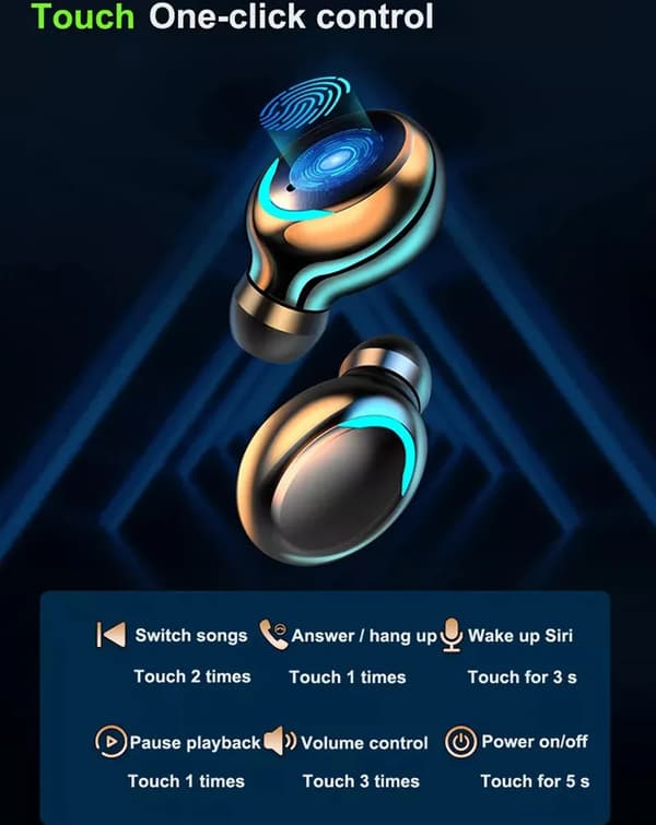 BT Hörlurar 9D TWS 5.1 Touch Ctrl In-Ear Trådl. Hörlurar Svart
