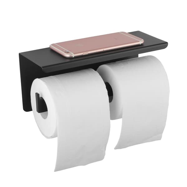 Dobbelt toiletpapirholder Rustfrit stål dobbelte kroge dækker sort