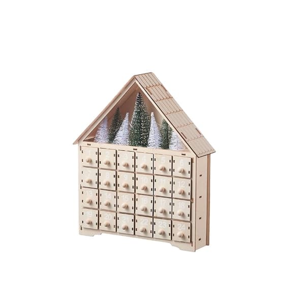 Gør-det-selv Julekalender i Træ med 24 Skuffer, 30*20*6.5cm, Nedtælling til Jul