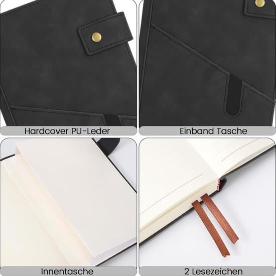 A5 foret hardcover PU læder notesbog (100 sider, trykknap, beige papir)