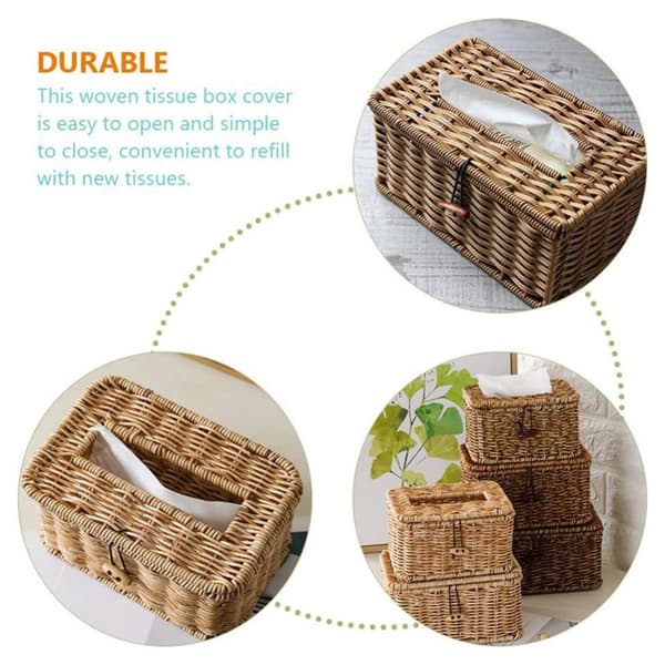 3 st vävnadshållare Box Wicker servett dispenser rustik arrangör hem