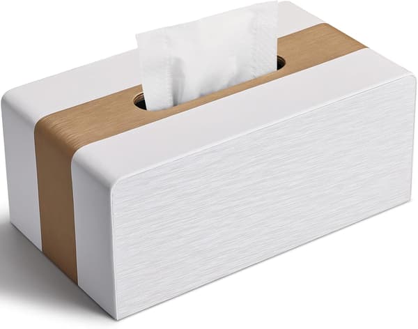 Læder Servietboks Rektangulær 26x14,5x10,5cm Guld Hvid